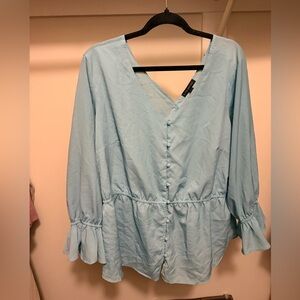 Lane Bryant Sky Blue Blouse with Ruffle Sleeves
